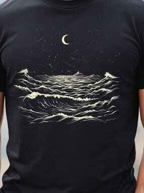 Ocean Waves T-Shirt | Stargaze Crescent Moon Graphic Tee |